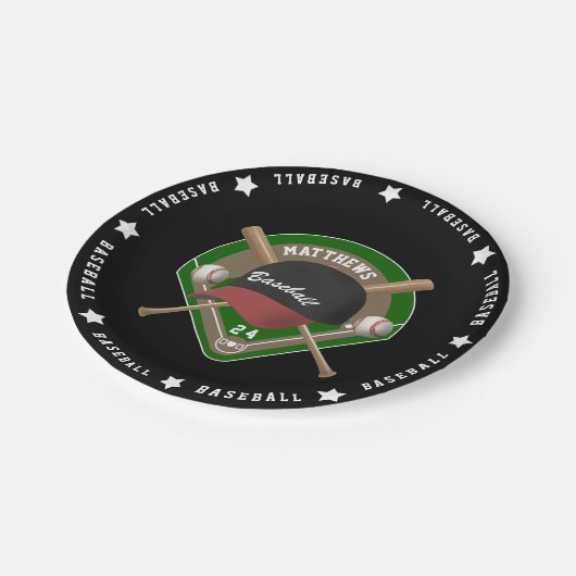 ブラック|赤い野球ダイヤモンドこうもりの球の帽子名 ペーパープレート (アングル)