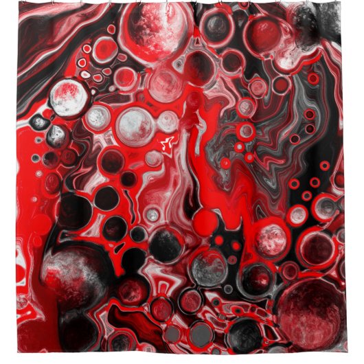 ブラック、赤と白注絵を描流アートセル シャワーカーテン (正面)