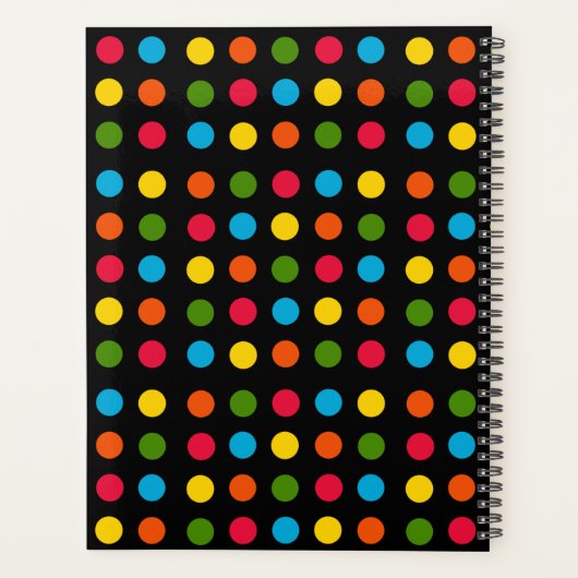 ブラック |赤ブルーグリーンイエローオレンジ水玉模様 プランナー手帳 (裏面)