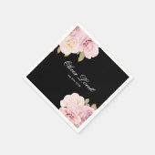 ブラック&赤面ピンクローズシックブライダルシャワー スタンダードカクテルナプキン (角)