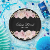 ブラック&赤面ピンクローズシックブライダルシャワー ペーパープレート (パーティー)