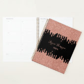 ブラック&赤面ピンクローズ金ゴールドグリッタードリップスプランナー プランナー手帳 (ディスプレー)