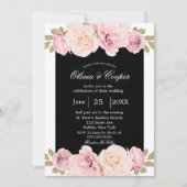 ブラック&赤面ピンクローゼス結婚式招待状 招待状 (正面)
