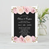ブラック&赤面ピンクローゼス結婚式招待状 招待状 (スタンド正面)