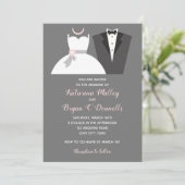 ブラック&赤面ピンク結婚式招待状ツキセドガウン 招待状 (スタンド正面)