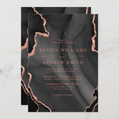 ブラック&赤面ピンク結婚式招待状 招待状 (正面/裏面)