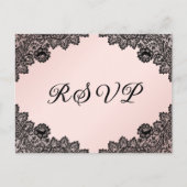 ブラック&赤面フローラレース素朴ウェディングRSVP インビテーションポストカード (正面)
