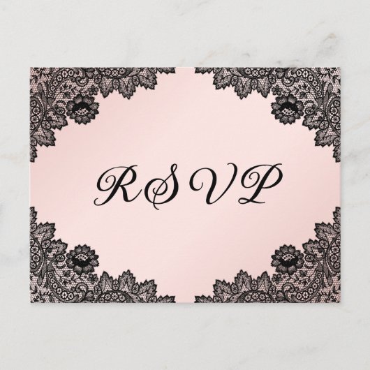 ブラック&赤面フローラレース素朴ウェディングRSVP インビテーションポストカード (正面)