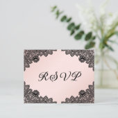 ブラック&赤面フローラレース素朴ウェディングRSVP インビテーションポストカード (スタンド正面)