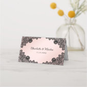 ブラック&赤面フローラレース結婚ズ プレイスカード (裏面)