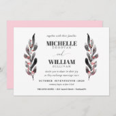 ブラック&赤面 |枝モダンの結婚数 招待状 (正面/裏面)