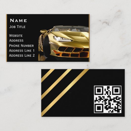 ブラック&車の金ゴールドカーモダンの詳細を自動表示 名刺 (正面/裏面)