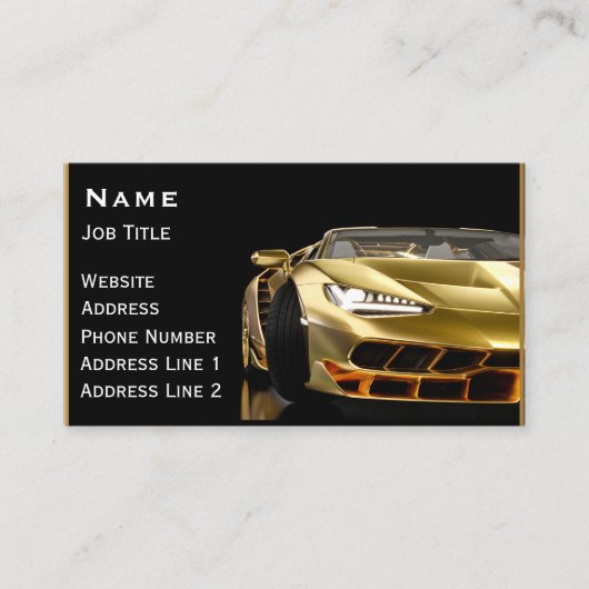ブラック&車の金ゴールドカーモダンの詳細を自動表示 名刺 (正面)