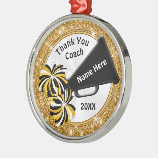 ブラック、金ゴールドありがとうギフト応援コーチ、応援 メタルオーナメント (左)
