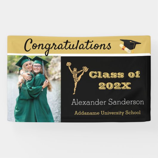 ブラック&金ゴールドおめでとうグラードチアリーティング 横断幕 (横)