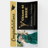 ブラック&金ゴールドおめでとうグラードチアリーティング 横断幕 (縦)