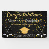 ブラック&金ゴールドおめでとうグレードゴルファー卒業 横断幕 (横)