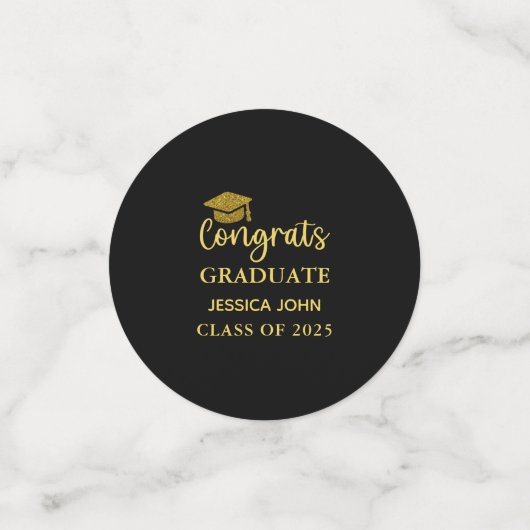 ブラック&金ゴールドおめでとう大学院卒業式パーティー コンフェッティ (スモール正面)