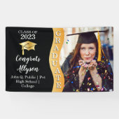 ブラック |金ゴールドおめでとう大学院Wave写真 横断幕 (横)