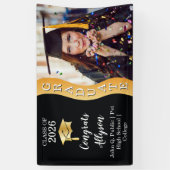 ブラック |金ゴールドおめでとう大学院Wave写真 横断幕 (縦)