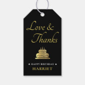 ブラック&金ゴールドお誕生日ケーキありがとう ギフトタグ (正面)