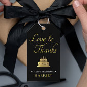 ブラック&金ゴールドお誕生日ケーキありがとう ギフトタグ
