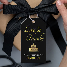 ブラック&金ゴールドお誕生日ケーキありがとう ギフトタグ