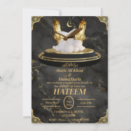 ブラック&金ゴールドかわいいムスリムキッドアメン招待状 招待状