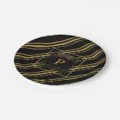 ブラック&金ゴールドきらめくキャンディーケーンストライプシック ペーパープレート (アングル)