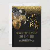 ブラック&金ゴールドきらめくレッズパーティの招待状 招待状 (正面)