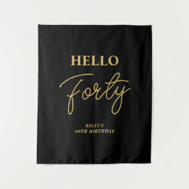 ブラック&金ゴールドこんにちは40th誕生日パーティーへようこそ タペストリー