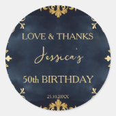 ブラック&金ゴールドのバースデ感謝していィーティー ラウンドシール (正面)