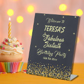 ブラック&金ゴールドの素晴らしい60歳の誕生日へようこそ 台座サイン