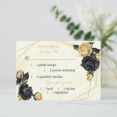 ブラック&金ゴールドの花の食事の選択 出欠カード (スタンド正面)