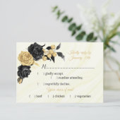ブラック&金ゴールドの花の食事の選択 出欠カード (スタンド正面)