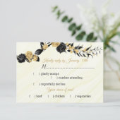 ブラック&金ゴールドの花の食事の選択 出欠カード (スタンド正面)