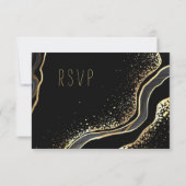 ブラック&金ゴールドの花の食事の選択 出欠カード (裏面)