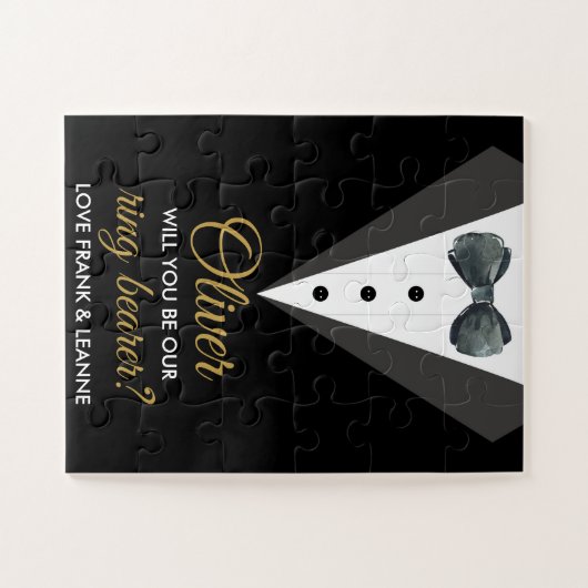 ブラック&金ゴールドは私たちのリングや輪ベアラー提案になる ジグソーパズル (横)