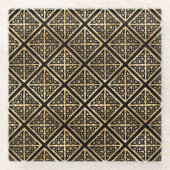 ブラック&金ゴールドアイリッシュケルト結び目模様&クロス ガラスコースター (正面)