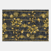 ブラック&金ゴールドアカンツスリーフ金ゴールドチェーンラグジュアリーポー ラッピングペーパーシート (正面3)