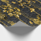 ブラック&金ゴールドアカンツスリーフ金ゴールドチェーンラグジュアリーポー ラッピングペーパー (角)