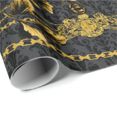 ブラック&金ゴールドアカンツスリーフ金ゴールドチェーンラグジュアリーポー ラッピングペーパー (ロールコーナー)