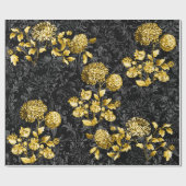 ブラック&金ゴールドアカントスリーフフローラパレス ラッピングペーパー (フラット)