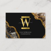 ブラック&金ゴールドアゲートゲードグリッターモノグラムマーブル 名刺 (正面)