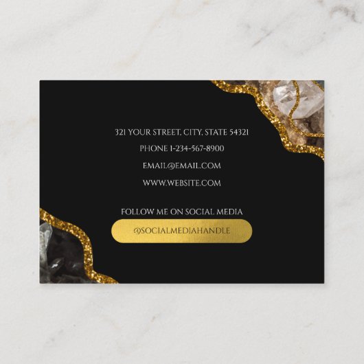 ブラック&金ゴールドアゲートゲードグリッターモノグラムマーブル 名刺 (裏面)