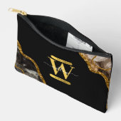 ブラック&金ゴールドアゲートゲードグリッターモノグラム アクセサリーポーチ (見開き)
