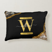 ブラック&金ゴールドアゲートゲードグリッターモノグラム アクセントクッション (正面)