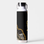 ブラック&金ゴールドアゲートゲードグリッターモノグラム ウォーターボトル (正面)
