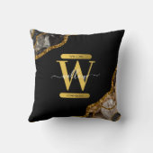 ブラック&金ゴールドアゲートゲードグリッターモノグラム クッション (裏面)