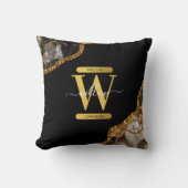 ブラック&金ゴールドアゲートゲードグリッターモノグラム クッション (正面)